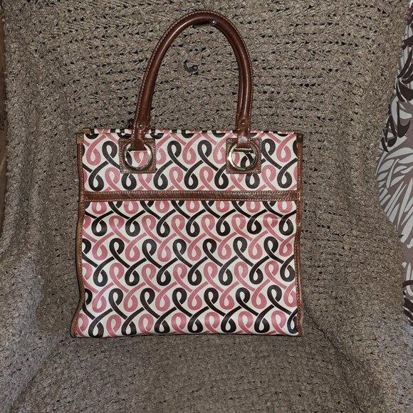 VINTAGE JUICY COUTURE-Y2K Geometric Pink/Brown Tote-Large Leather Charm-Excellen - Picture 6 of 13